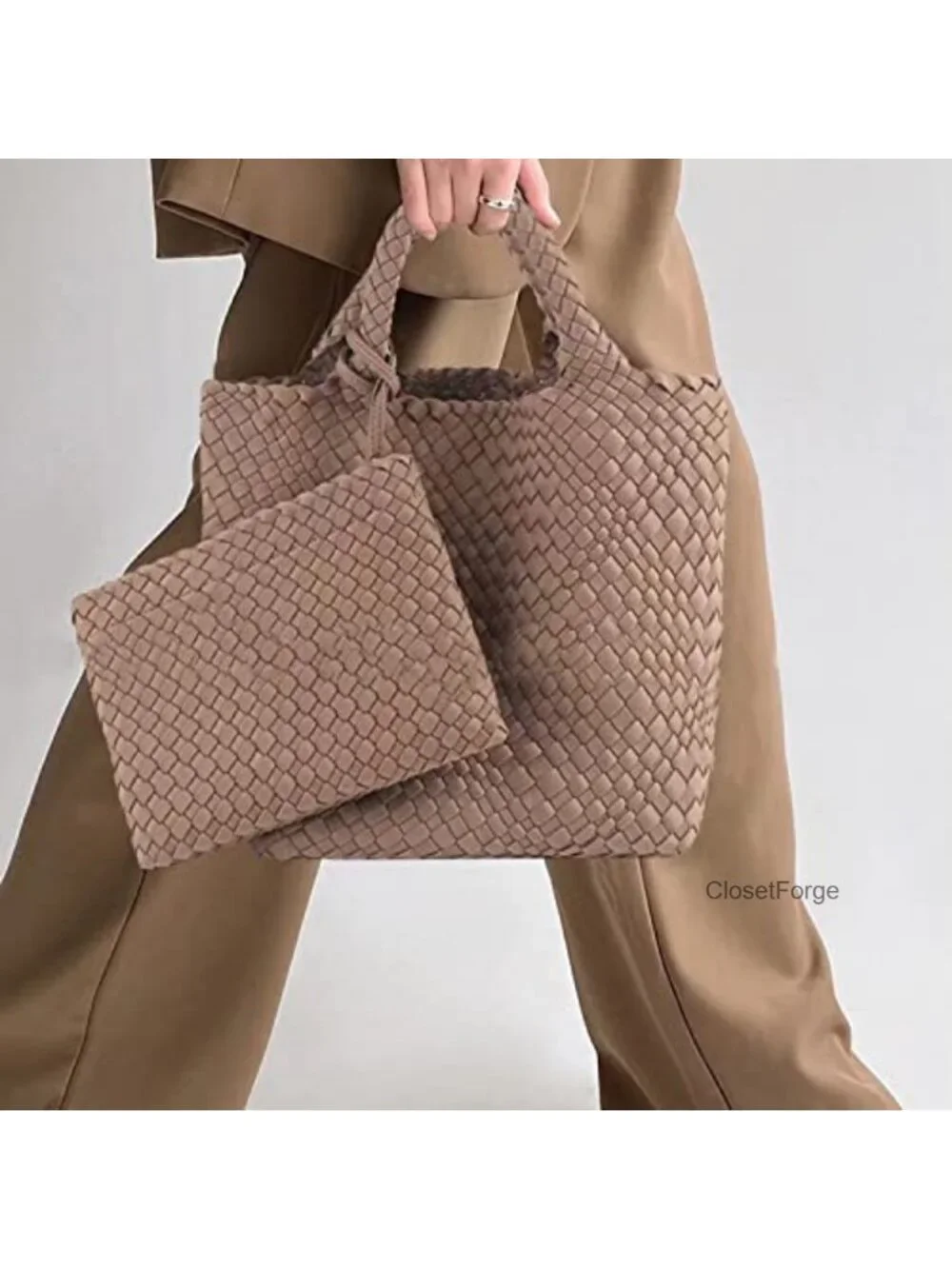 Woven Hobo Bag Neoprene Tote Handbag Patchwork Handmade Casual Shoulder Purse